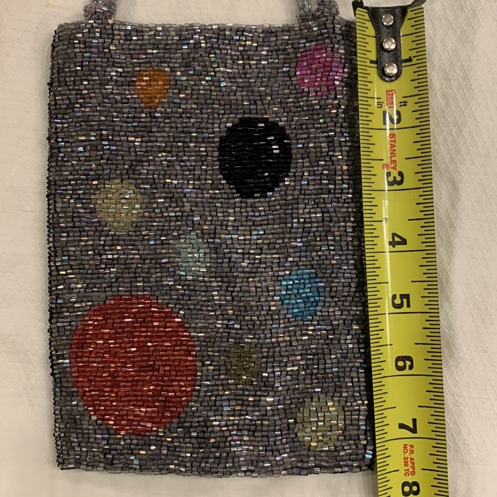 Beaded small colorful Mandela polka dot evening bag with double handle - Picture 7 of 8